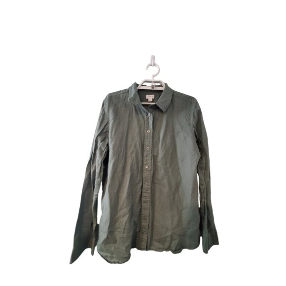 J Crew Factory top womens Large Spring '24 linen blend Topiary green but… - Picture 1 of 4
